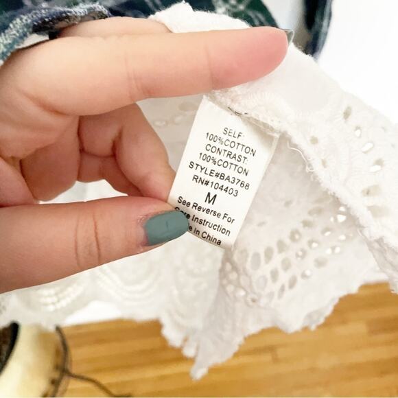 Altar'd State Oversized Flannel Crochet Button Down Plaid Cotton Top Size Medium - Picture 7 of 7